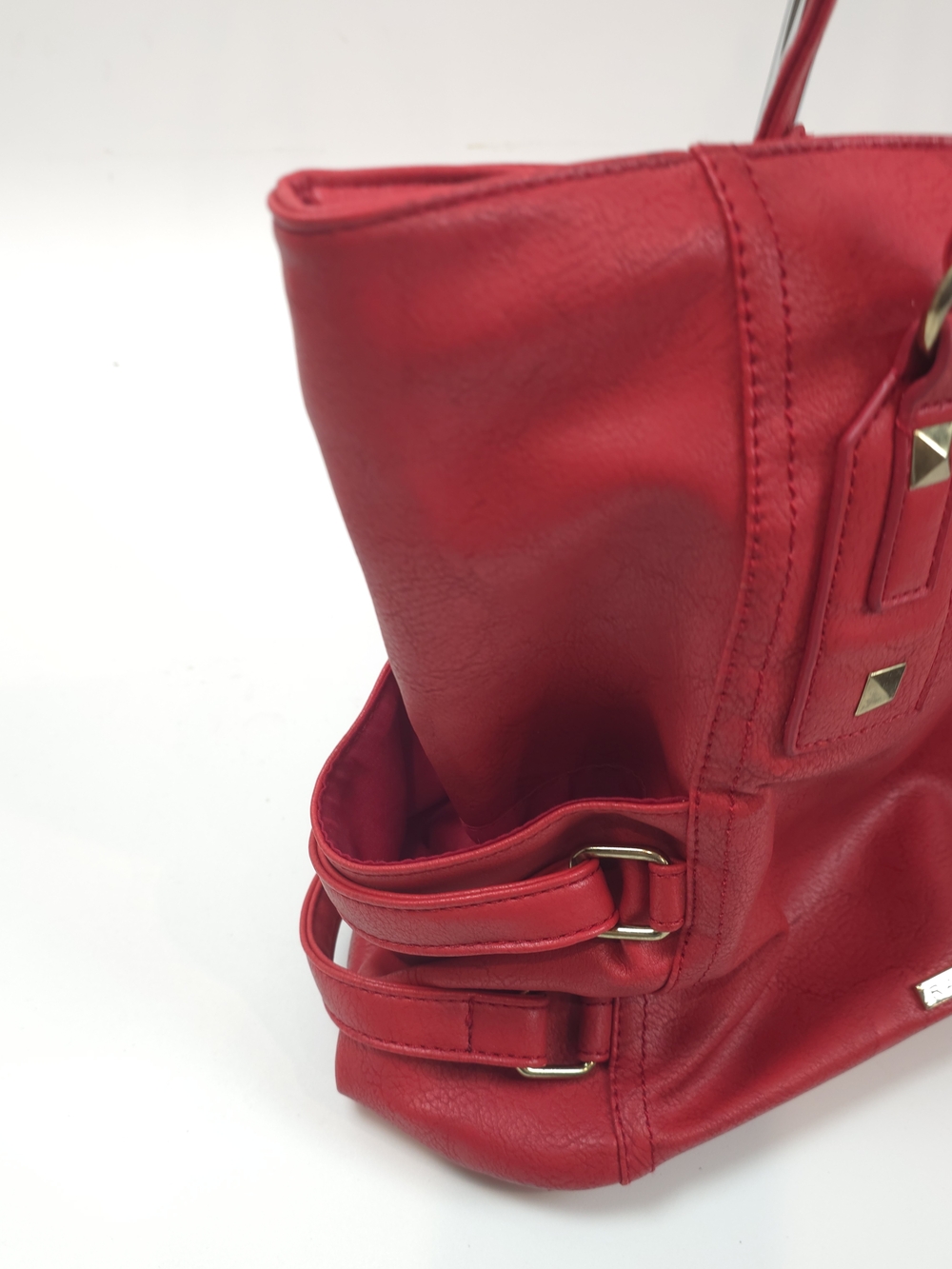 Rampage Red Faux-Leather Distressed Purse with Gold Accents - Picture 10 of 11